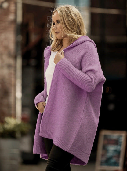 Grand cardigan oversize à capuche en mélange de laine