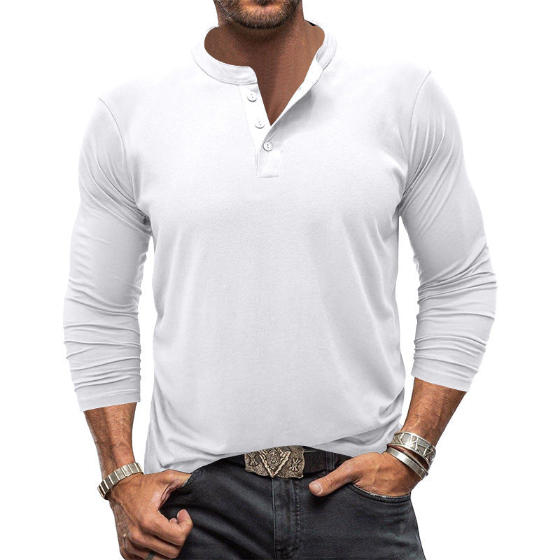 T-shirt à manches longues élégant pour homme avec patte de boutonnage