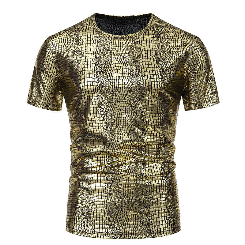 Pull Homme Aspect Cuir de Serpent Élégant Manches Courtes