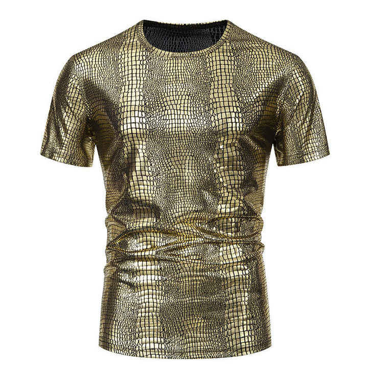 Pull Homme Aspect Cuir de Serpent Élégant Manches Courtes
