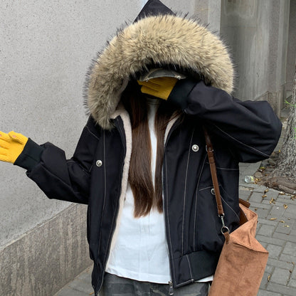 Veste d'hiver femme chaude isolée avec col en fourrure amovible et poches XXL