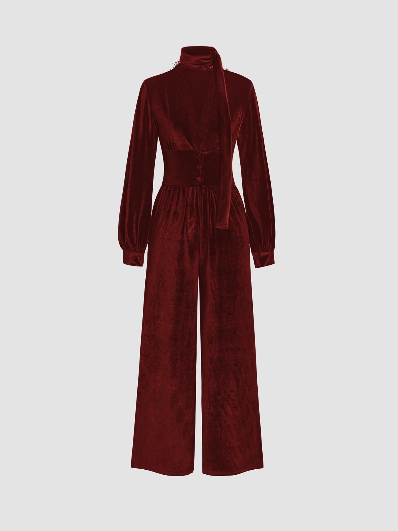 Combinaison en velours pour femme, élégante, chic, col, jambes larges