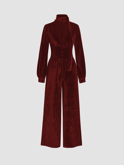 Combinaison en velours pour femme, élégante, chic, col, jambes larges