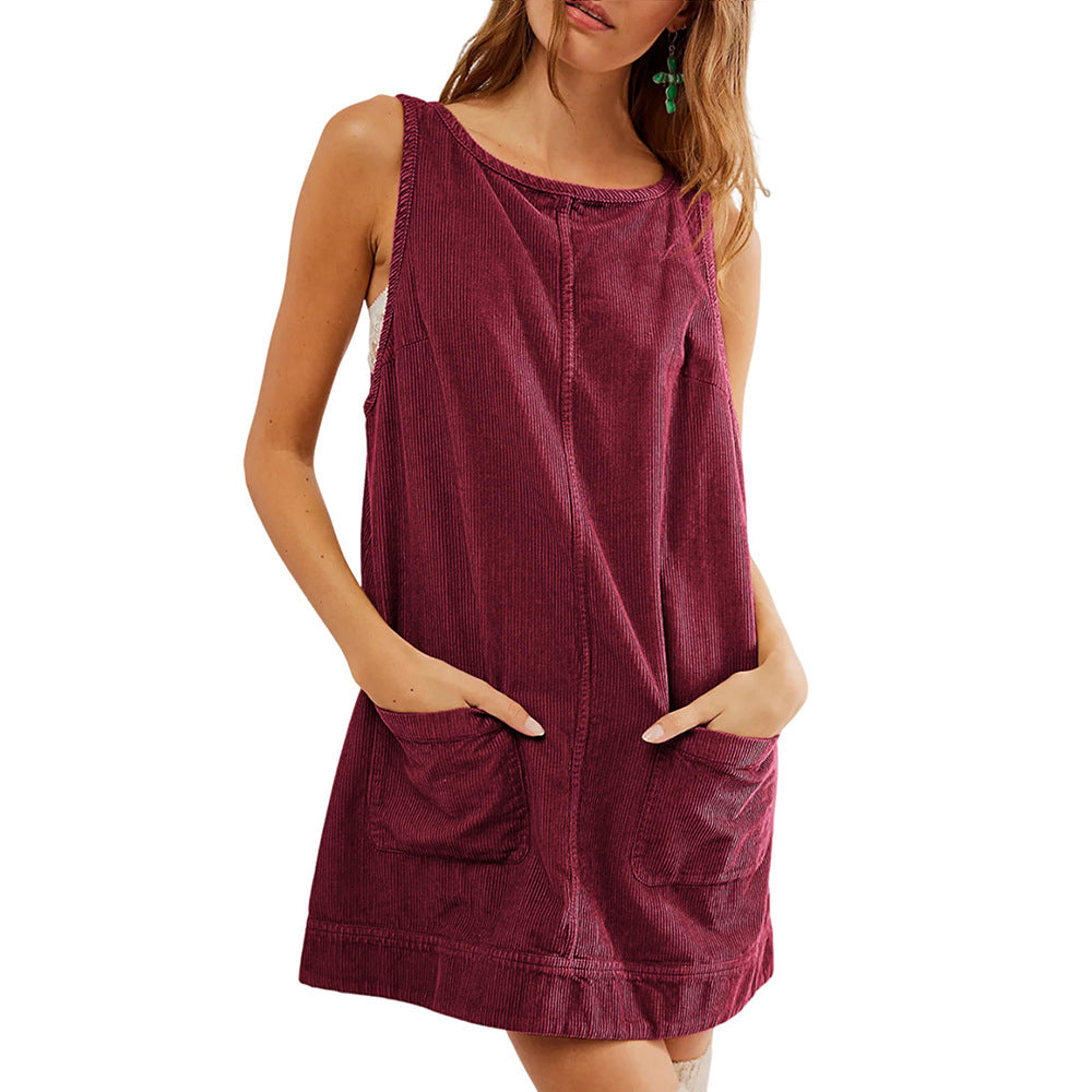 Robe jersey femme décontractée col rond avec poches