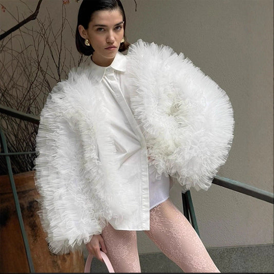 Damen Tülljacke Voluminös Elegant - IdealeKleiden