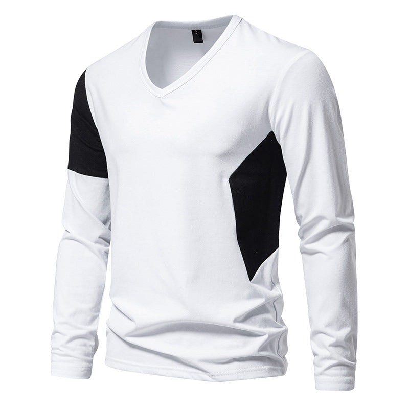 T-shirt homme manches longues moderne col en V color block