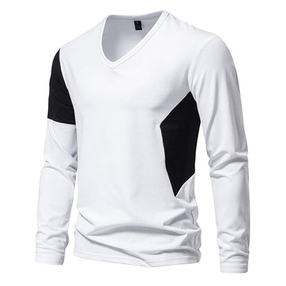 T-shirt homme manches longues moderne col en V color block