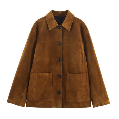 Blouson en cuir pour femme décontracté chic avec poches