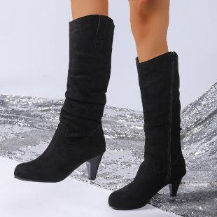 Bottes cuissardes à talons hauts élégantes noires pour femme