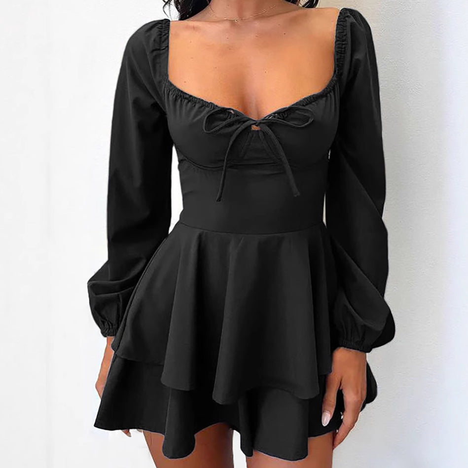 Robe courte femme décolleté à volants robe d'été chic