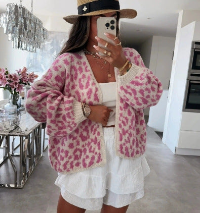 Cardigan pour femme motif léopard style tendance