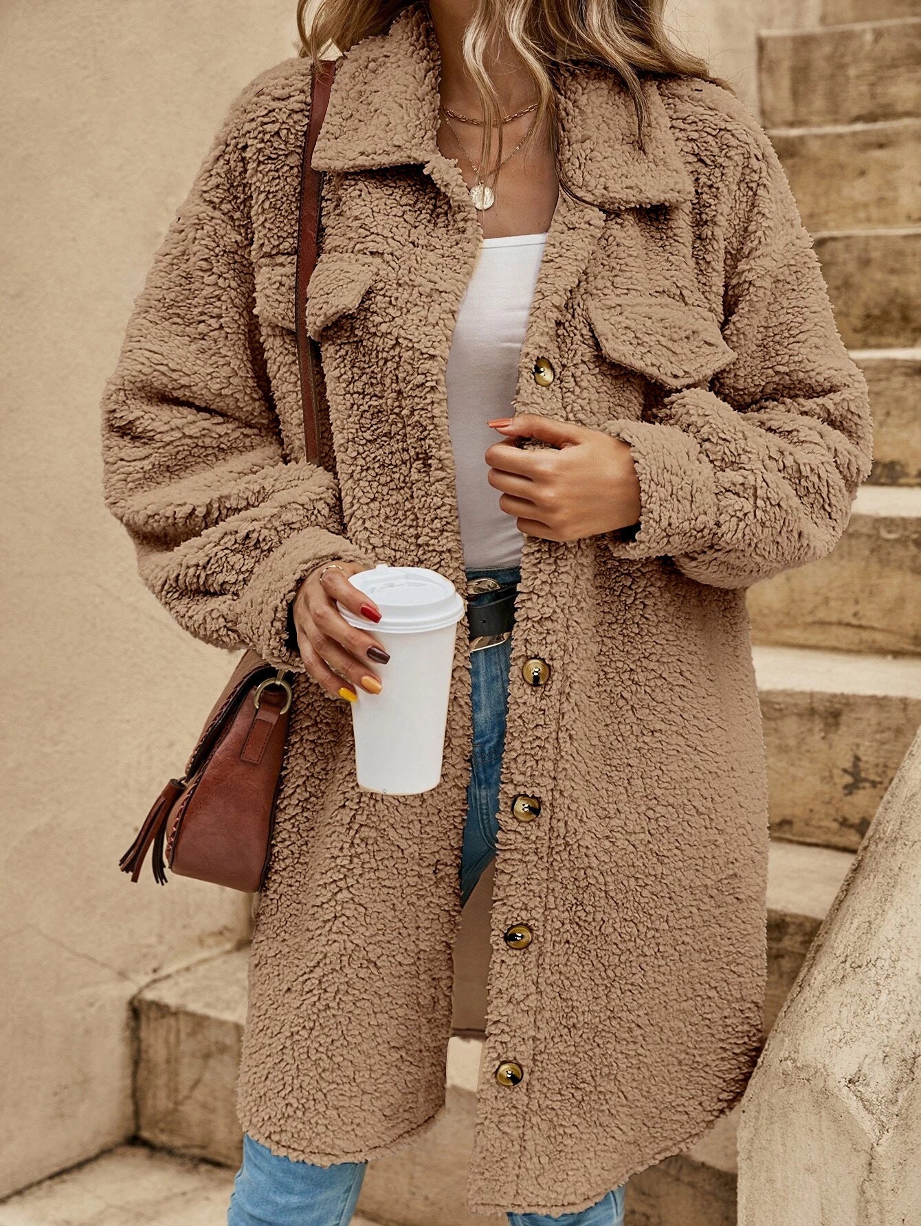Manteau doux en sherpa grande taille