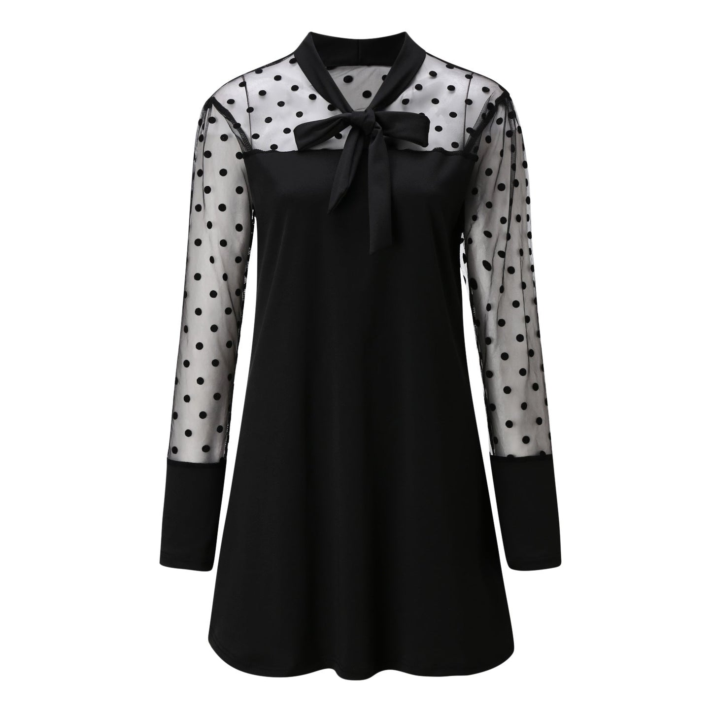 Robe en mousseline pour femme élégante à pois avec nœud
