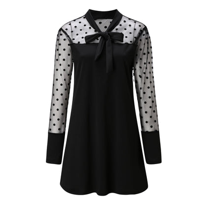 Robe en mousseline pour femme élégante à pois avec nœud
