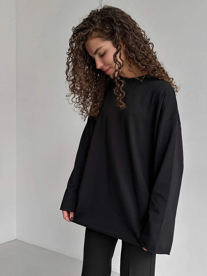 T-shirt oversize à manches longues pour femme, de haute qualité, moderne