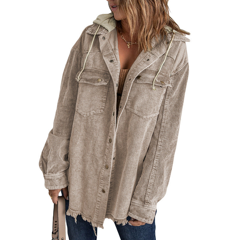 Grande veste oversize à capuche aspect velours côtelé
