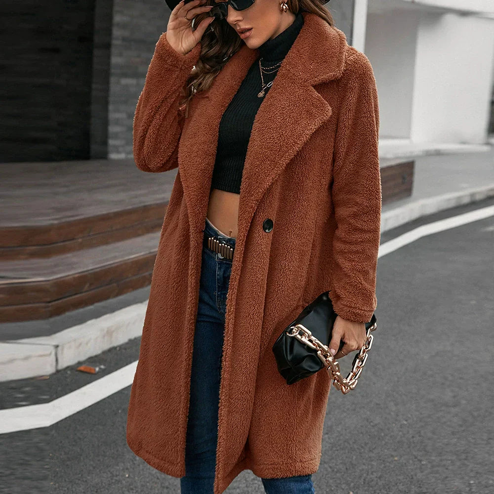 Veste coupe-vent mi-longue décontractée style étiquette en laine