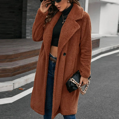 Veste coupe-vent mi-longue décontractée style étiquette en laine