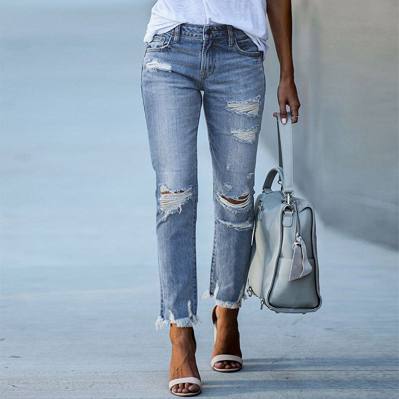 Jean déchiré femme frangé tendance