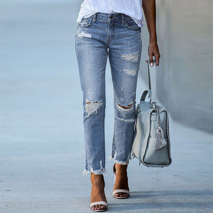 Jean déchiré femme frangé tendance