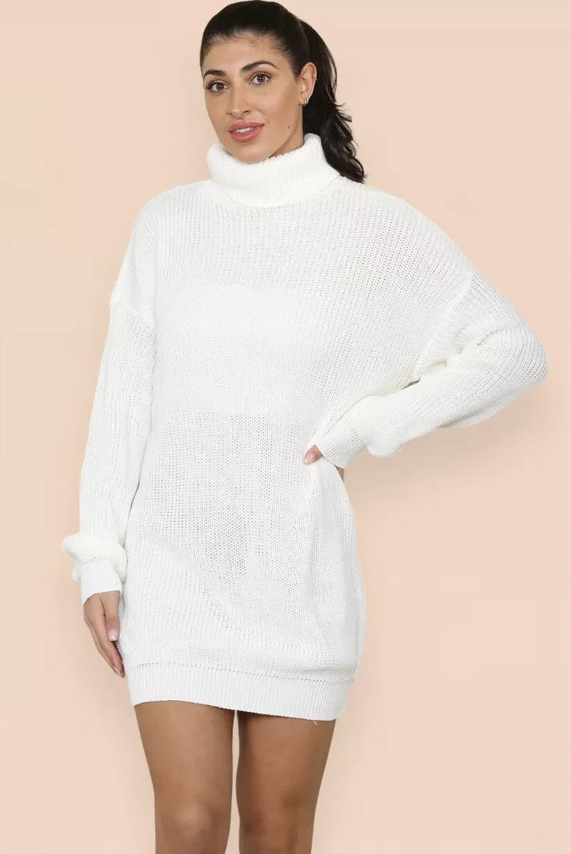 Robe pull femme col montant tricotée élégante