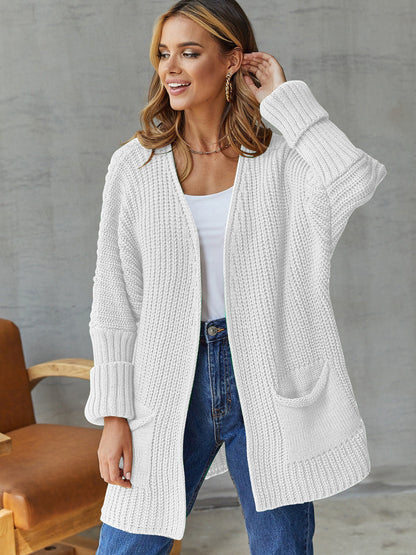 Gilet long en maille côtelée pour femme