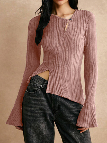 Haut femme manches longues asymétrique chic