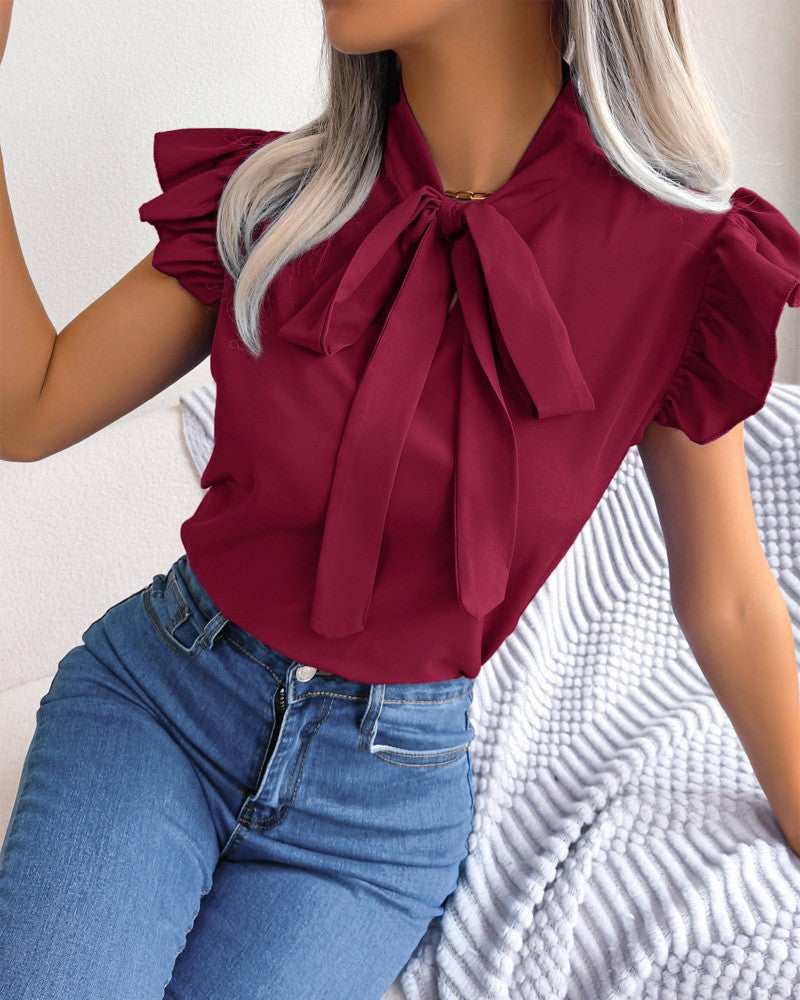 Chemisier femme volants chic nœud design