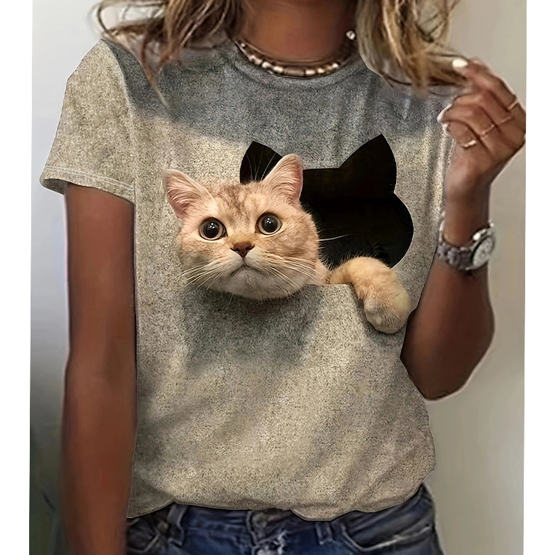 T-shirt femme chat 3D look déchiré tendance