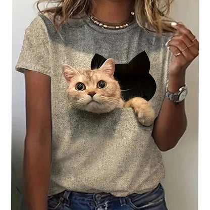 T-shirt femme chat 3D look déchiré tendance