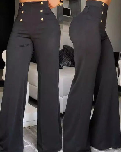 Pantalon Palazzo Élégant Femme Taille Haute