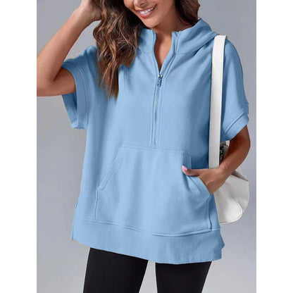 Sweat-shirt à capuche décontracté pour femme avec poches et fermeture éclair