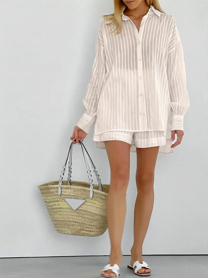 Ensemble chemise rayée et short pour femme Vêtements d'été