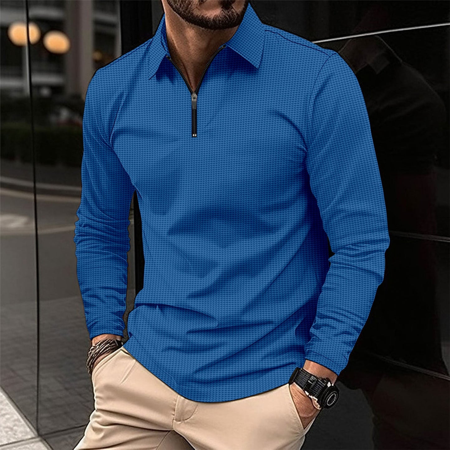 Haut à manches longues pour homme, moderne, zippé, texturé