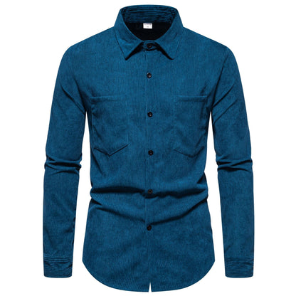 Chemise en velours côtelé pour homme Classique Élégante Poche poitrine