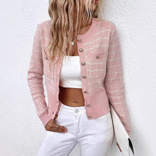 Damen Strickjacke Elegantes Design Goldknöpfe - IdealeKleiden