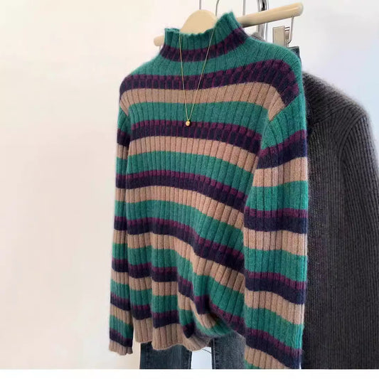 Damen Pullover Strick Modern Hoher Kragen - IdealeKleiden