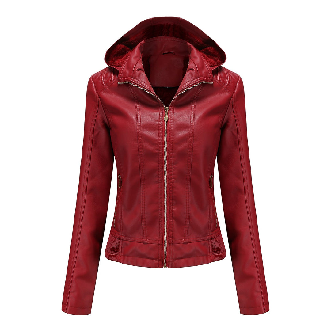 Blouson en cuir élégant pour femme avec col montant