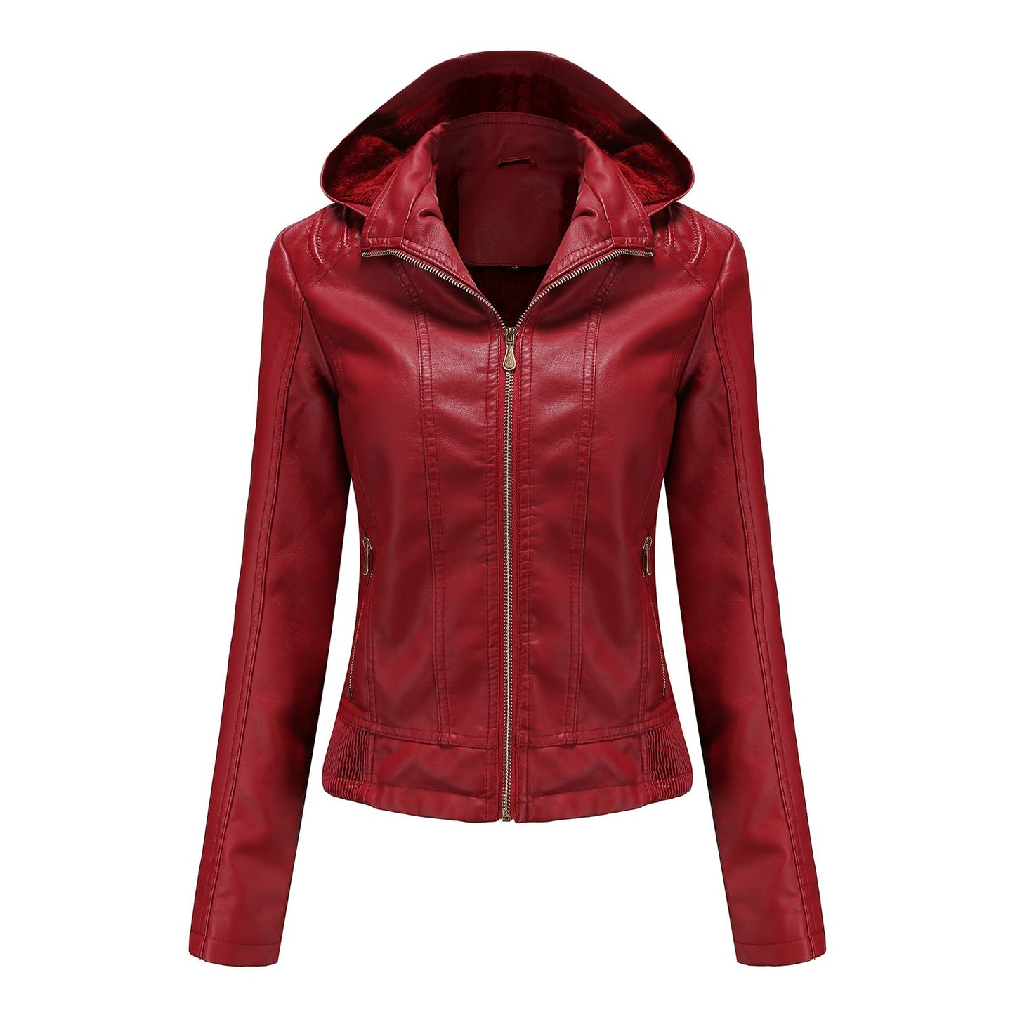 Blouson en cuir élégant pour femme avec col montant