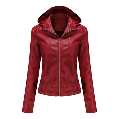 Blouson en cuir élégant pour femme avec col montant