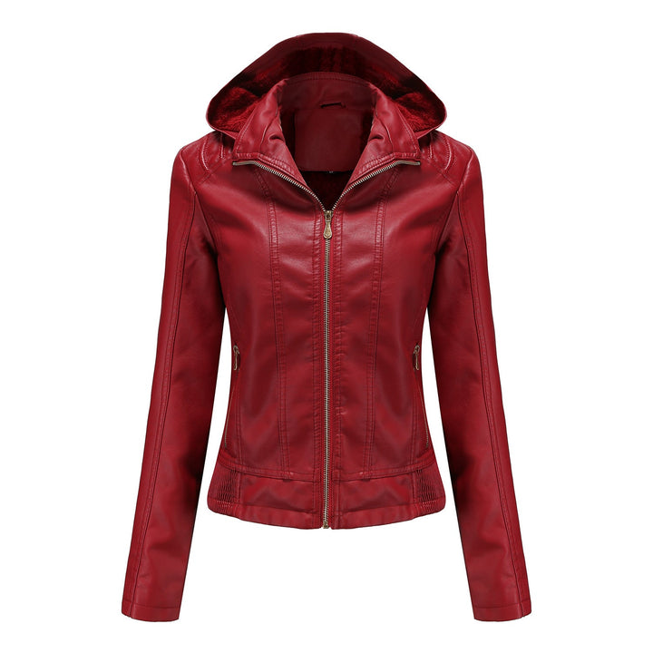 Blouson en cuir élégant pour femme avec col montant