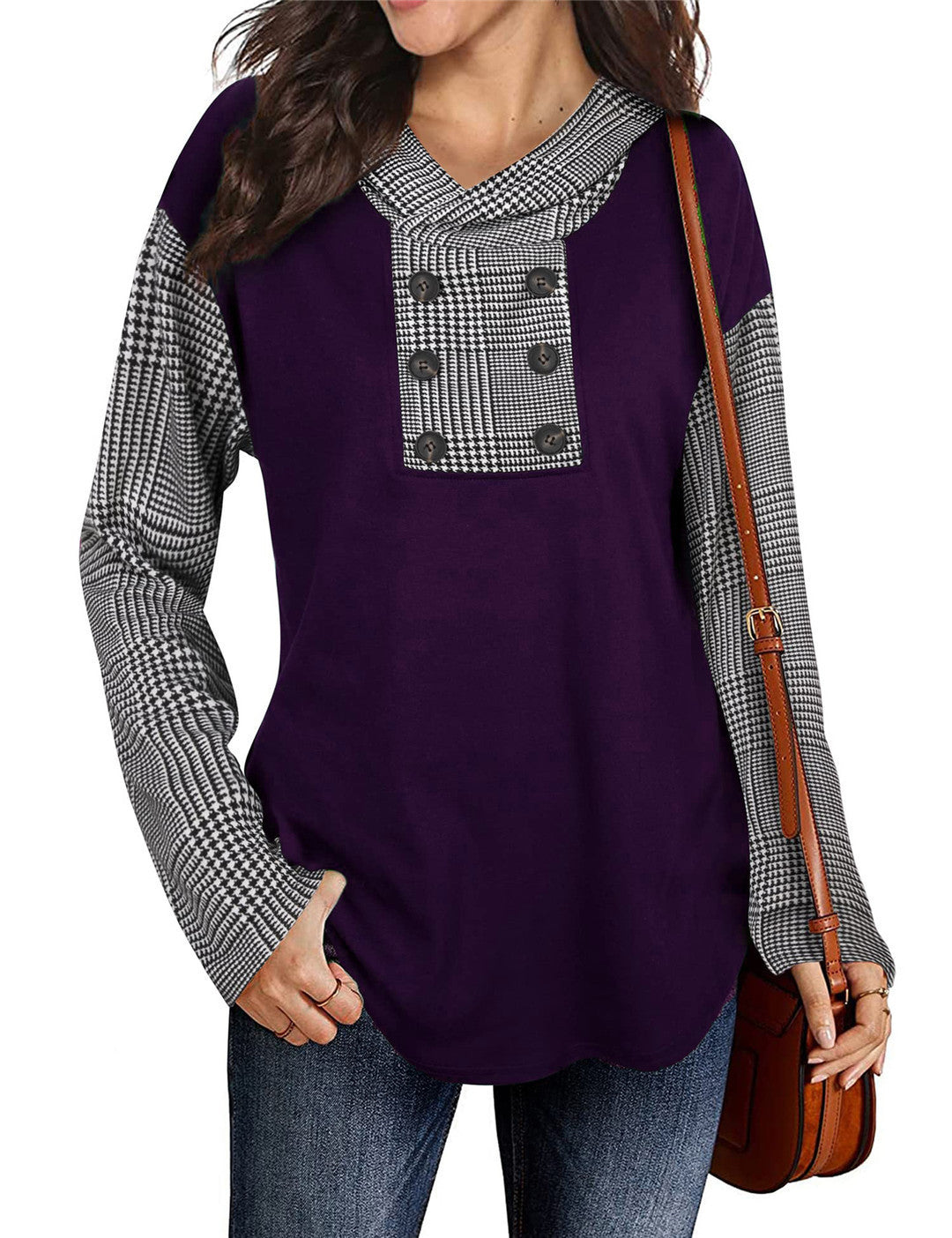 Haut Femme Asymétrique Carreaux Chic