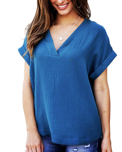 T-shirt femme décontracté col en V coupe ample