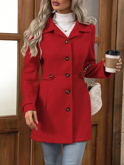 Manteau slim fit en laine avec col à revers pour femme