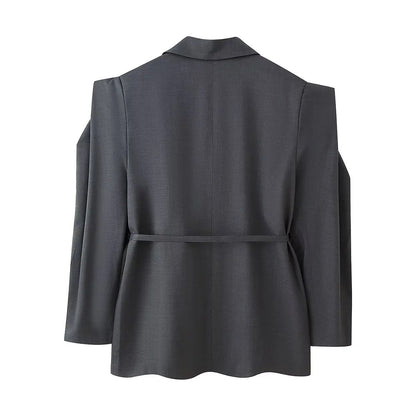 Veste blazer oversize élégante pour femme avec ceinture