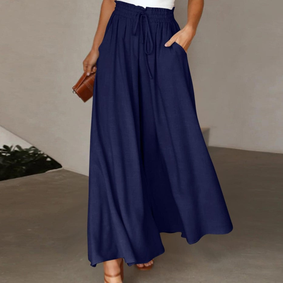 Pantalon Femme Élégant Ample avec Taille Élastique et Poches