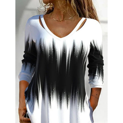 Haut femme manches longues col en V coloré tendance
