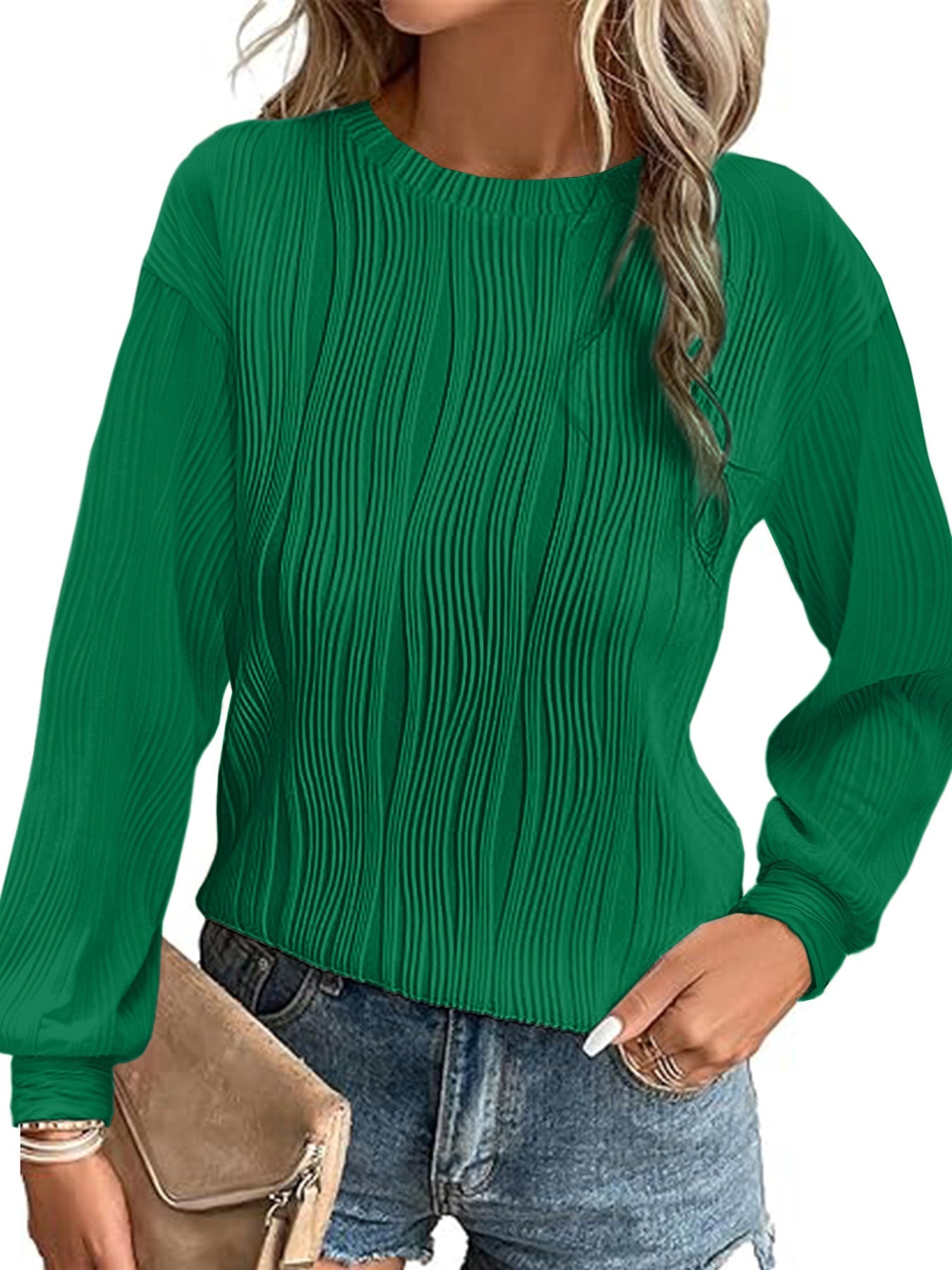 Pull plissé à manches longues élégant pour femme