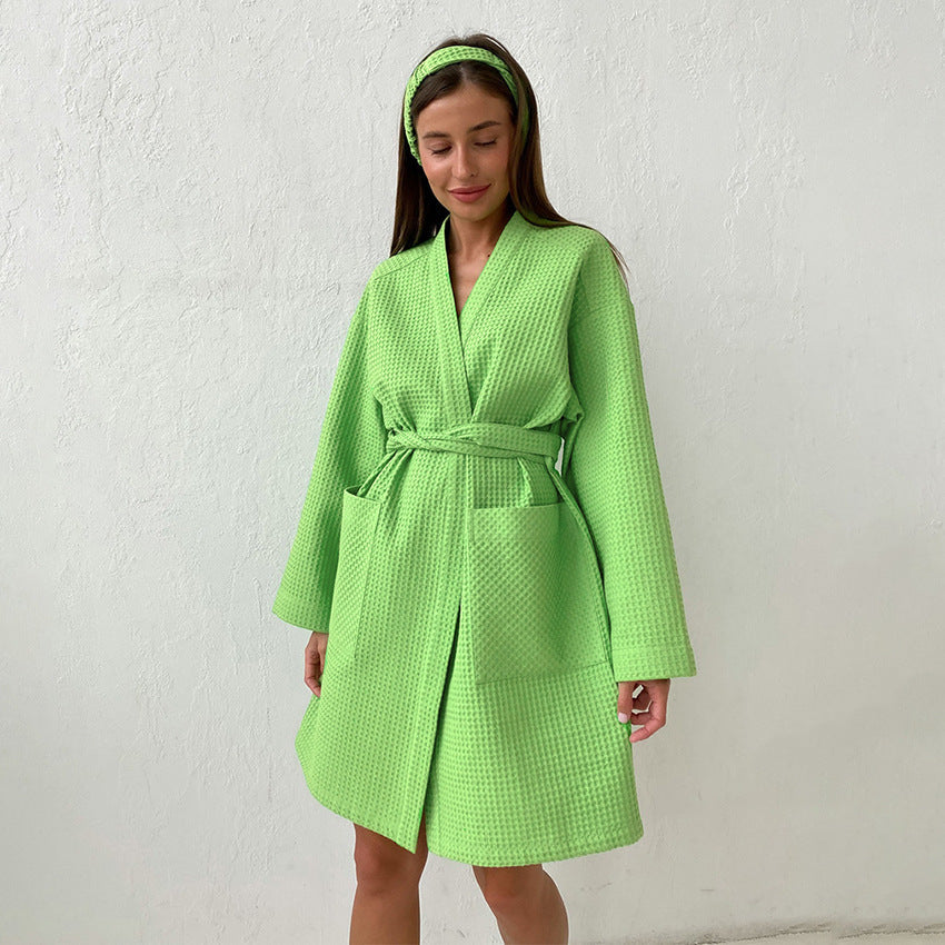 Peignoir femme en coton doux avec ceinture et poches