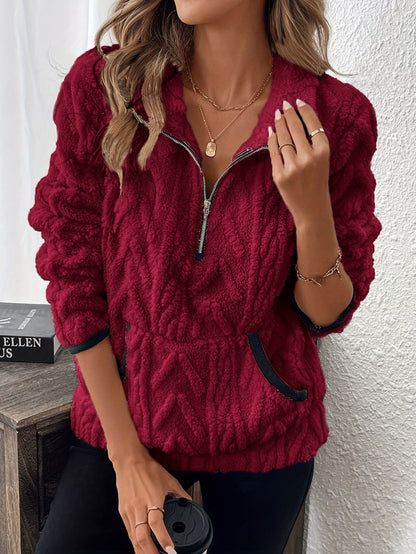 Pull douillet en polaire aspect peluche pour femme à col haut